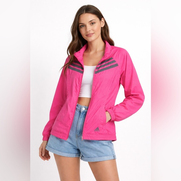 adidas Jackets & Blazers - Adidas Women’s Pink Windbreaker Jacket Size M Mesh Lined Zip Front Retro